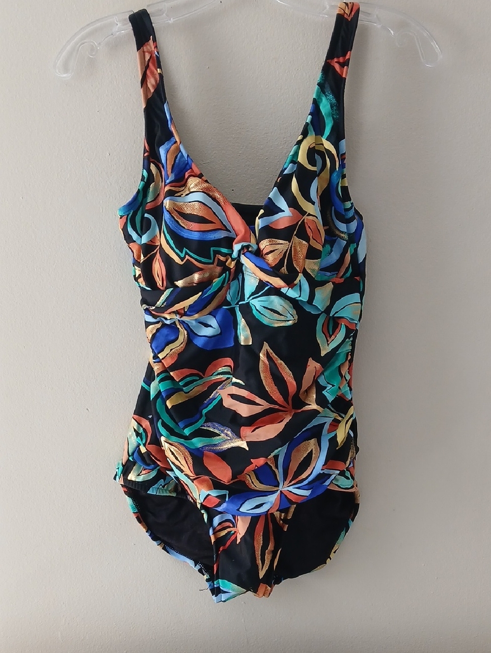 Maxine of Hollywood  One Piece Women Swimsuit - Black with Multicolor Leaf Print